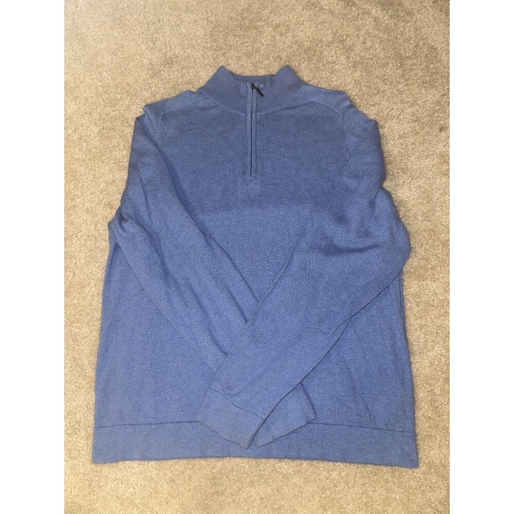 L.L Bean Quarter Men's 1/4 Zip Cashmere Blend Pullover Sweater SZ Large Reg Blue